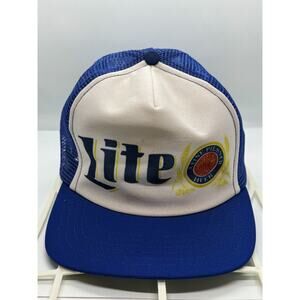 Vintage Lite Beer Snapback Hat Miller Lite White W/ Blue Mesh Trucker Cap READ